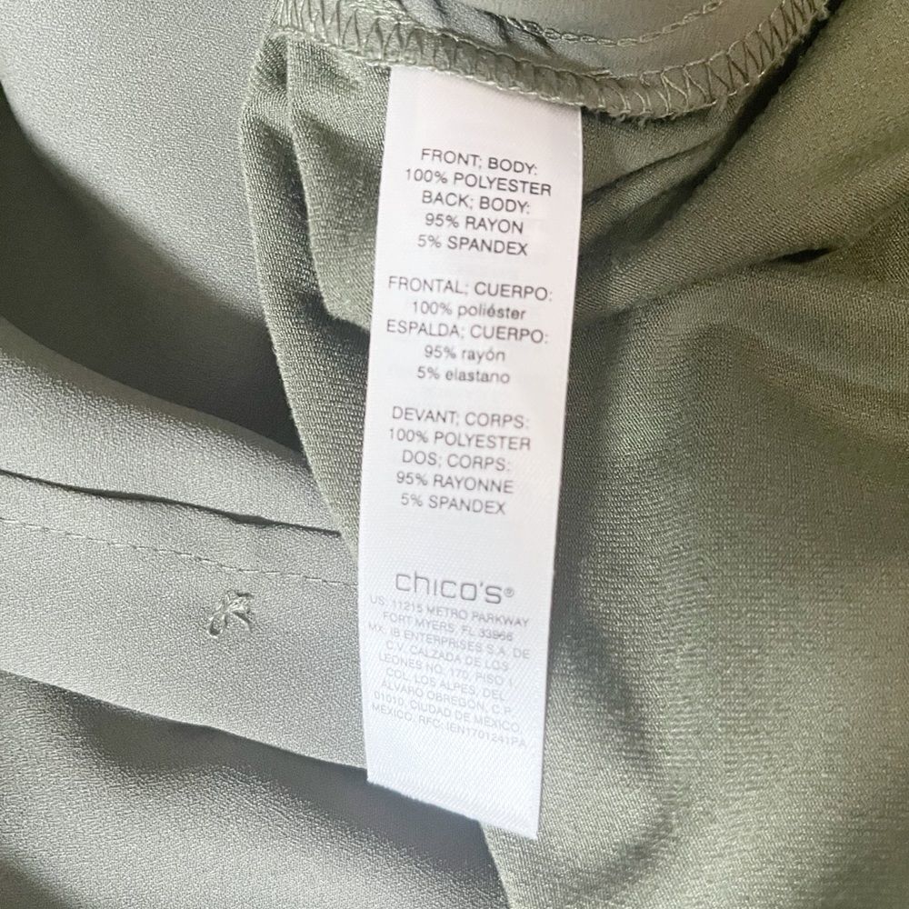 Chicos Olive Roll Tab Sleeve Front Tie Button Down Blouse Size 0 (S) - Picture 6 of 7